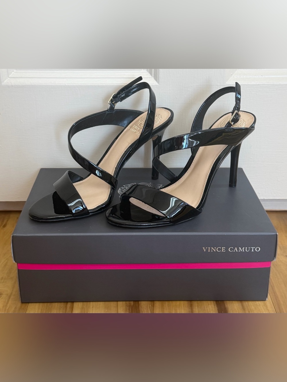 Vince Camuto Black Patent Crisscross Slingback Heels - 8.5